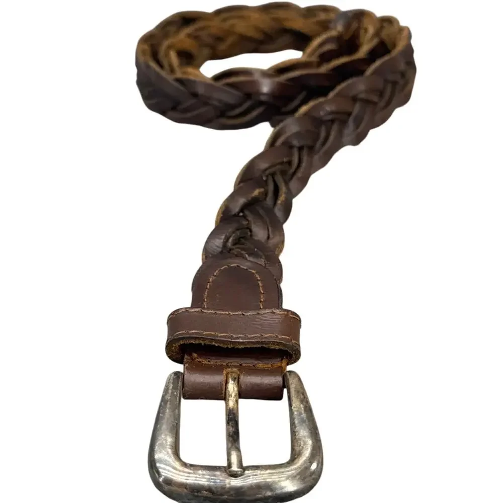 Vintage Distressed Patina Braided Leather Western Silver Buckle 1